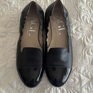 Size 38 1/2 AGL soft leather  slip on black flats